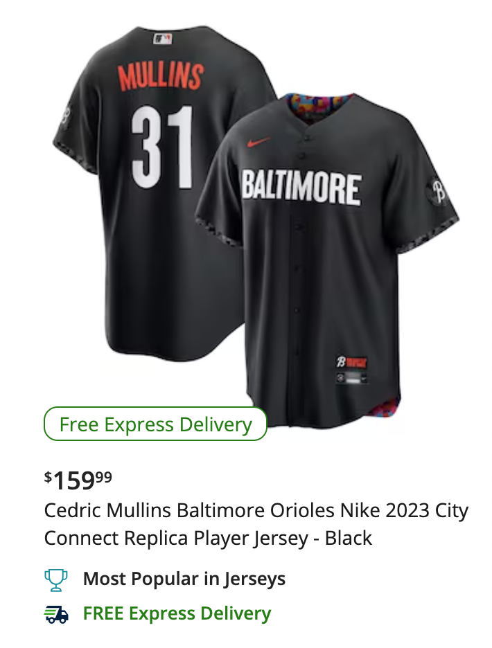 Men's Baltimore Orioles Nike Black 2023 City Connect Replica Jersey
